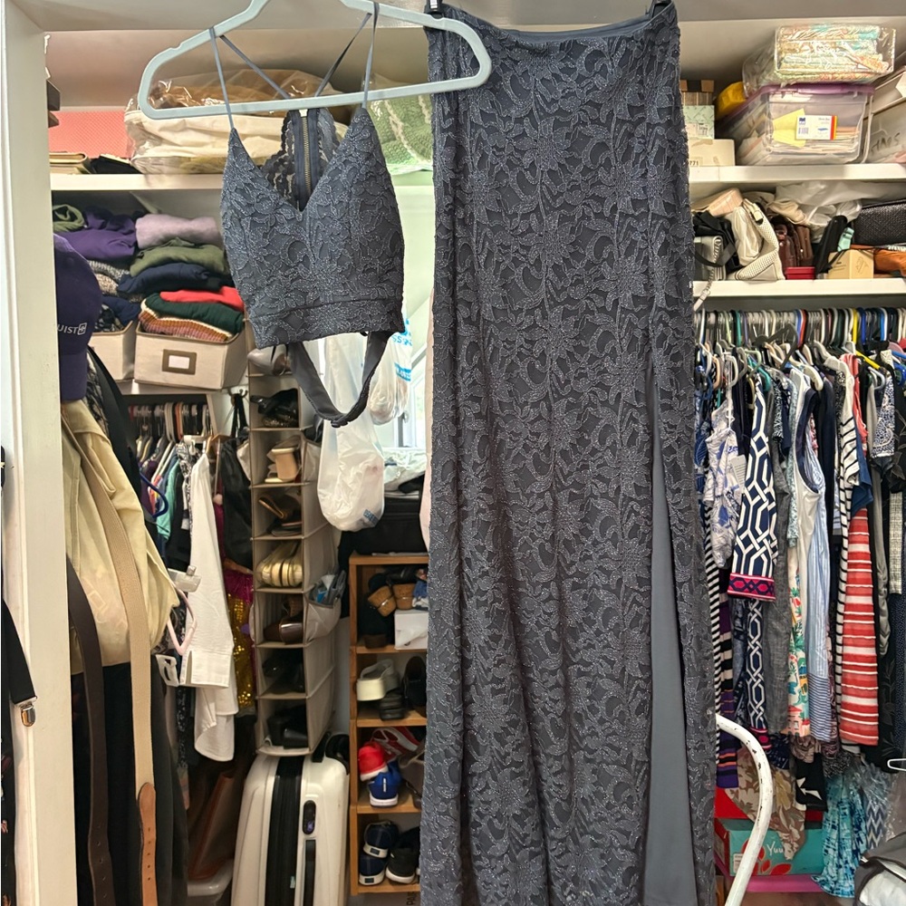 y2k Silver Two-Piece Prom Dress